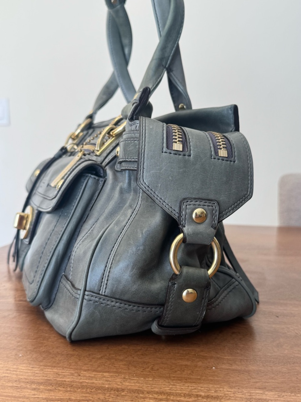 Vintage Coach Hampton Lindsay Satchel Olive Gray Leather Turnlock - Picture 2 of 10